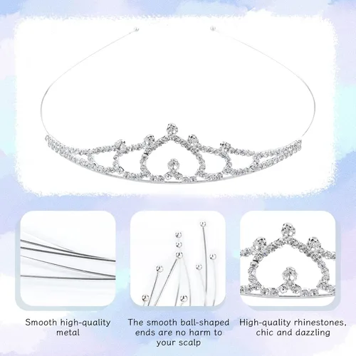 Miniatura 5 de Cinaci Paquete de 5 diademas de metal plateado con diamantes de imitación brillantes y brillantes, coronas para el cabello, tiaras, accesorios