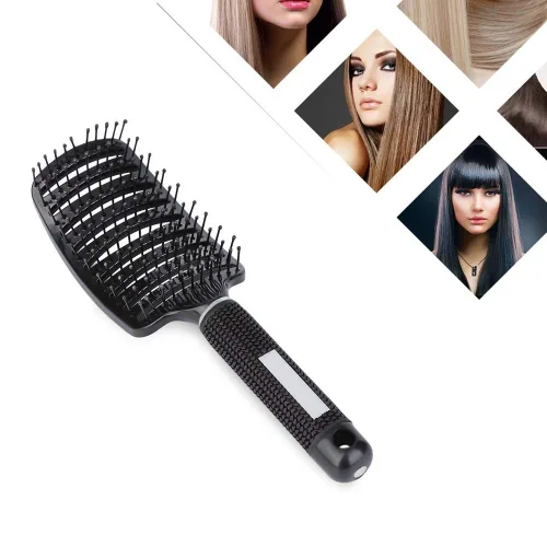Miniatura 7 de Cepillo de pelo para secador de pelo, cepillo de masaje para desenredar de paleta larga y rizada, peine de volumen recto de secado rápido, Negro