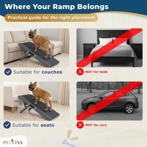 Miniatura 12 de Rampa para perros para sofá – Antideslizante, construcción resistente plegable rampa para perros – Soporta hasta 200 libras – Ajustable de 7'' a Gris