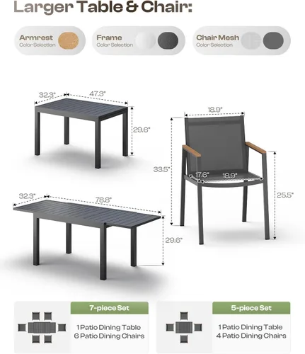 Miniatura 8 de Mesa de comedor expandible de aluminio para patio al aire libre para 4-8 personas, mesa rectangular para todo tipo de clima (48"-79") con rieles