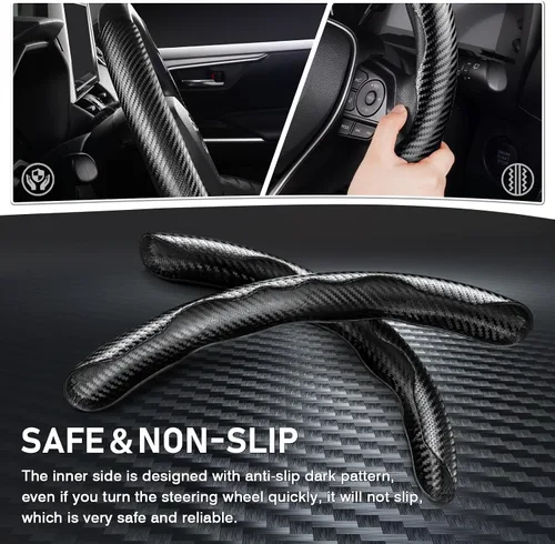 Miniatura 3 de Cartist Funda de volante de fibra de carbono, antideslizante, para hombres y mujeres, duradera, accesorio universal para automóvil (negro)