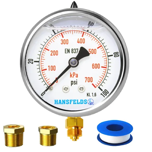 Miniatura 12 de Medidor de presión relleno de líquido de 0-100 psi, cara de dial de 2.5 pulgadas, carcasa de acero inoxidable para montaje trasero NPT de 1/4