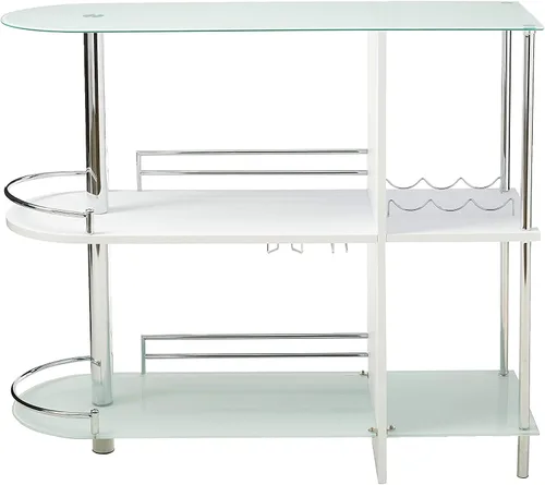 Miniatura 3 de Kings Brand Furniture - Mesa de bar con dos estantes de vidrio templado, blanco y cromado