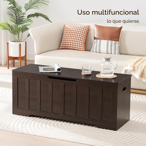 Miniatura 3 de VANKILEY Baúl de almacenamiento extragrande de 47.2 pulgadas, baúl de almacenamiento con 2 bisagras de seguridad, banco de almacenamiento de madera