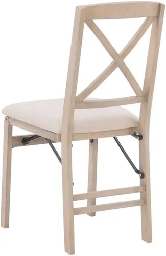Miniatura 7 de MAKLAINE Juego de dos sillas plegables X-Back, asiento acolchado en madera blanqueada