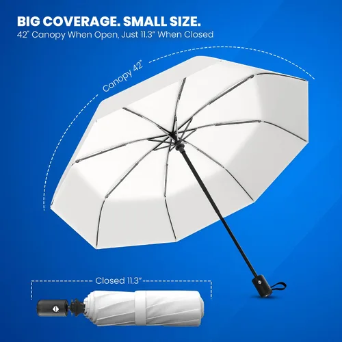 Miniatura 40 de Rain-Mate Paraguas compactos resistentes al viento para la lluvia, diseño de costilla de fibra de vidrio reforzada fuerte y apertura y cierre
