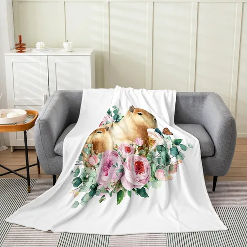 Erosebridal Capybara - Manta de 40 x 50 pulgadas, manta floral kawaii, manta de forro polar con diseño de flores rosas rosadas, caricaturas,