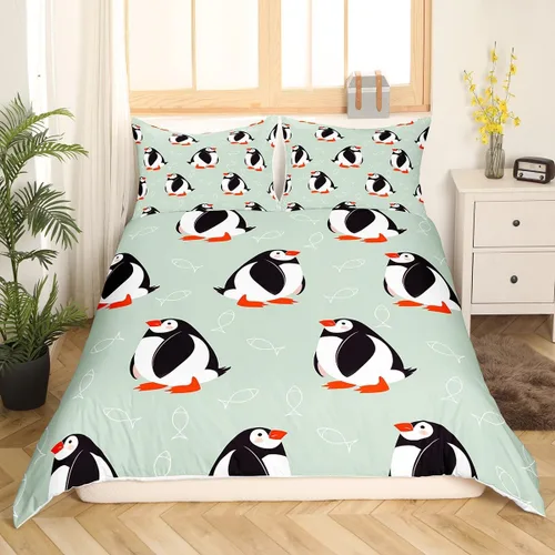 Miniatura 2 de jejeloiu Juego de ropa de cama para niños y niñas, tamaño individual, diseño de pájaros y frailecillos, para decoración de dormitorio de niños