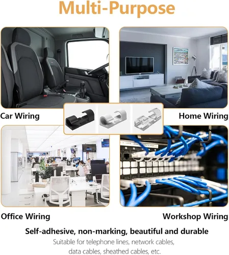 Miniatura 6 de 60 piezas de clips para cables transparentes con adhesivo de 3M, soportes de cables debajo del escritorio, gestión de cables para pared, coche
