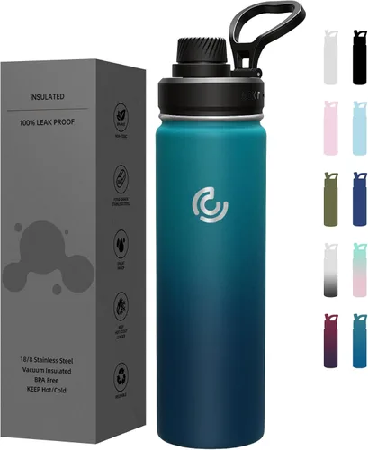 Miniatura 12 de Botella de agua deportiva de 40 onzas, botella de agua aislada con asa, acero inoxidable, simple y moderna, adecuada para viajes, escuela, niño