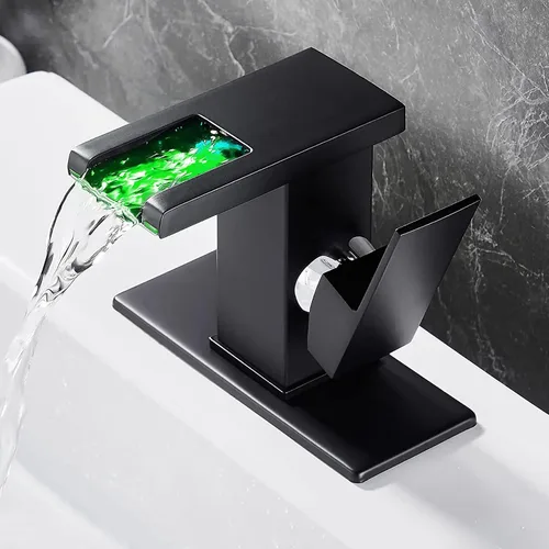 Miniatura 7 de Grifo de cascada LED, grifo de lavabo de baño de un solo orificio con luz LED Cromo