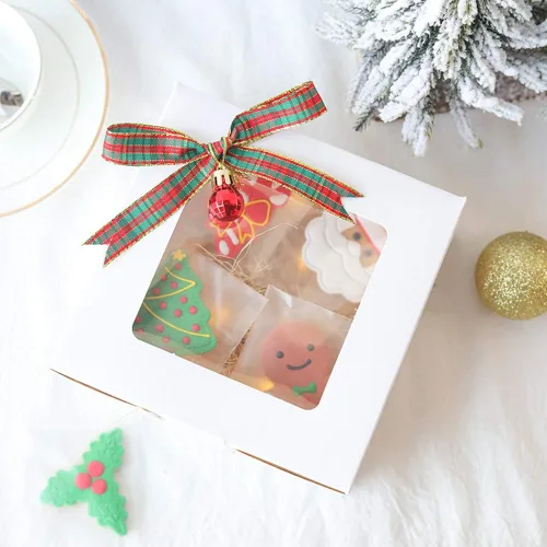 Miniatura 3 de Cinta de Navidad a cuadros 25 yardas cada rollo 100% poliéster con borde tejido gingham para manualidades navideñas, envoltura de regalos