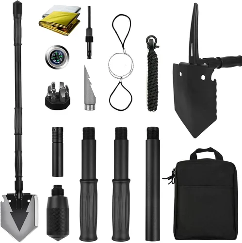 Miniatura 11 de Pala de supervivencia, (28.3 pulgadas), pala plegable para campamento, multiherramienta militar, herramienta táctica de trinchera, con pico