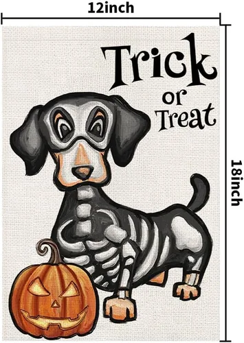 Miniatura 7 de Bandera de jardín de Halloween de truco o trato, perro fantasma, 12 x 18 pulgadas, pequeña de arpillera de doble cara de bienvenida para patio