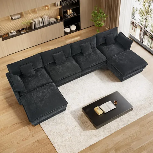 Miniatura 12 de Sofá modular de nube en forma de U de 162.6 pulgadas, sofá seccional para sala de estar, moderno sofá de nube de terciopelo de gran tamaño con Gris