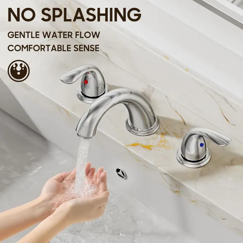 Miniatura 5 de Phiestina Paquete de 2 Grifos de Baño Extendidos de 8 Pulgadas con 2 Manijas y 3 Orificios para Montaje en Cubierta de Níquel Cepillado, con Desagüe