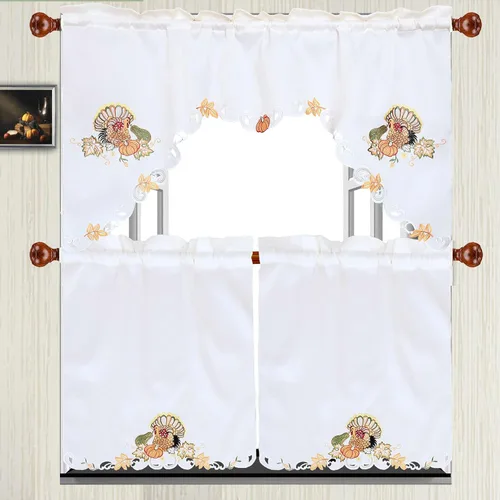 Miniatura 13 de Juego de cortinas bordadas de bastón de caramelo para ventana de cocina con cenefa y niveles para las fiestas navideñas (Bastón de caramelo)