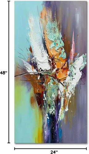 Miniatura 9 de zoinart Arte de pared 3D texturizado pintado a mano, 24 x 48 pulgadas, pinturas al óleo coloridas abstractas, arte de pared grande para decoración