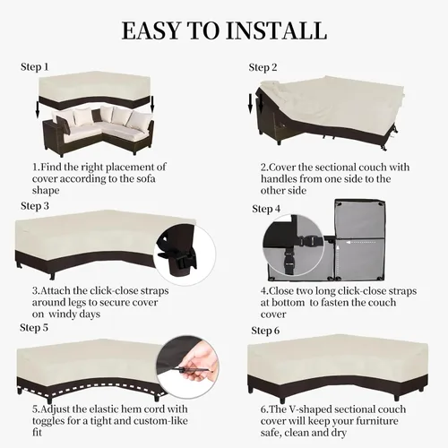 Miniatura 7 de Easy-Going Funda para Sofá Seccional en Forma de V para Patio, Funda Seccional Impermeable para Exteriores, Funda Resistente para Muebles de Jardín