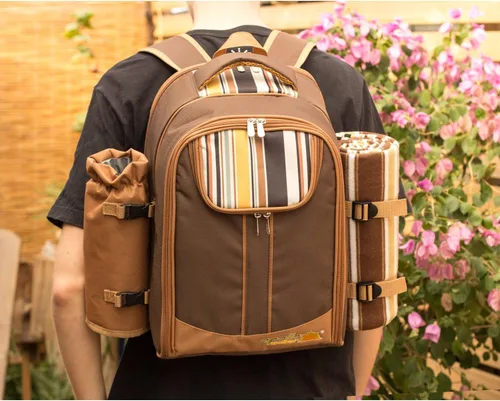 Miniatura 9 de apollo walker Mochila de picnic para 2 personas con compartimento refrigerador, soporte desmontable para botellas/vino, manta de forro polar, platos