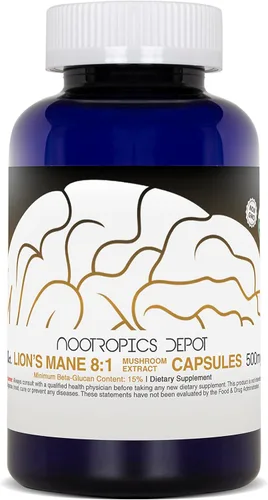 Miniatura 7 de Nootropics Depot Cápsulas de hongos melena de leones Extracto dual de cuerpo fructífero completo 8:1 500 mg 60 unidades Hericium erinaceus
