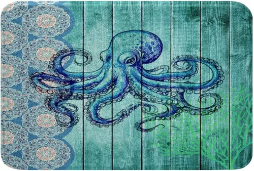 Miniatura 27 de Erosebridal Alfombras náuticas costeras de baño, tapete de baño con diseño náutico de ancla, tapete de baño antideslizante a rayas de 16 x 24