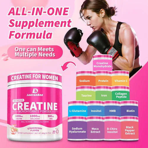 Miniatura 2 de LanranBee Creatina HMB para mujeres, 0.18 oz de creatina micronizada monohidrato en polvo con colágeno suplemento para el entrenamiento para apoyo