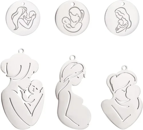 Miniatura 7 de Mother's Day Stainless Steel Pendants Mother Charms Flat Round with Mother Charms Pendants for Jewelry Making Golden