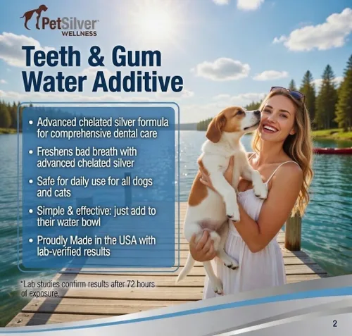 Miniatura 2 de PetSilver Aditivo de agua para dientes y encías para el cuidado dental, ambientador de aliento de mascotas, dirige el sarro, la placa y promueve
