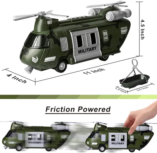 Miniatura 4 de JOYIN Vehículos militares Juego de juguete de helicóptero de transporte alimentado por fricción con sirena de luz y sonido, y figuras de acción