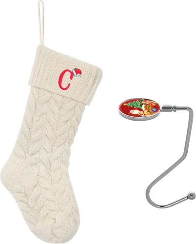 Miniatura 40 de Botas de Navidad personalizadas, iniciales personalizadas, 18 pulgadas, botas de Navidad tejidas con letras para colgar en la chimenea, botas de Rojo