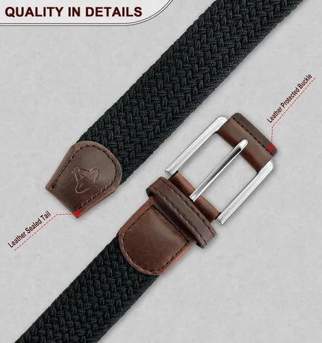 Miniatura 6 de BULLIANT Cinturón para hombre, paquete de 2, elástico, trenzado, para regalo, para pantalones de mezclilla de golf, 1 38 pulgadas