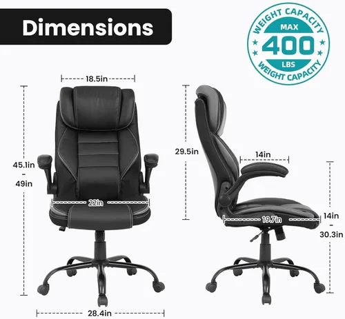 Miniatura 2 de Silla de oficina ejecutiva grande y alta, 400 libras para personas pesadas, silla de escritorio ergonómica para computadora con soporte lumbar