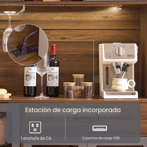 Miniatura 4 de Fatmok - Armario de despensa de 71 pulgadas, gabinete de almacenamiento para barra de café con estación de carga y luces LED, alacena alta de cocina