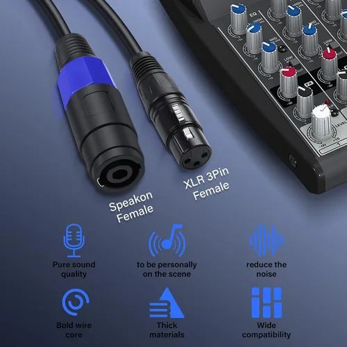 Miniatura 2 de SinLoon Speakon a XLR 22AWG 3Pin Cable de extensión de audio hembra con bloqueo giratorio para amplificador Pro DJ PA Stage (0.5M/1.6FT)