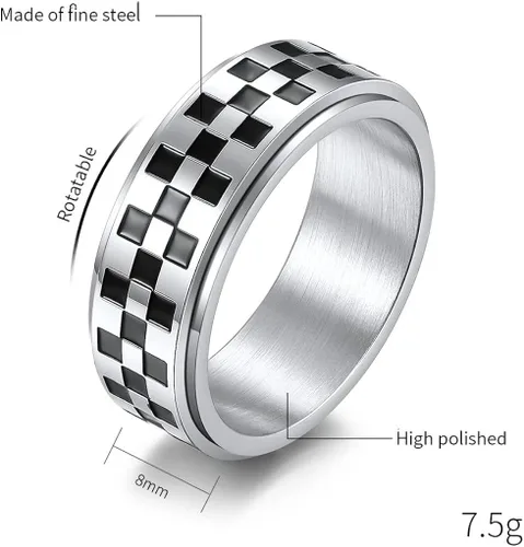 Miniatura 5 de Anillos giratorios de acero inoxidable de 0.315in, color negro, blanco, para mujeres, hombres, niños, adolescentes, niñas, delicados anillos
