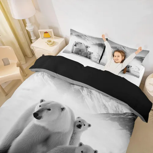 Miniatura 2 de Erosebridal Juego de ropa de cama de oso polar, funda de edredón de paisaje ártico, tamaño King, funda de edredón con patrón de iceberg natural