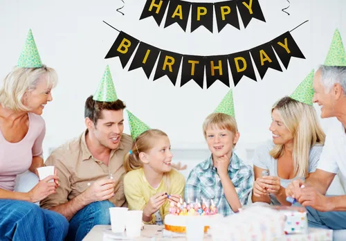 Miniatura 4 de Cartel de feliz cumpleaños con letras brillantes con purpurina para decoración de cumpleaños, suministros de decoración de fiesta (negro)