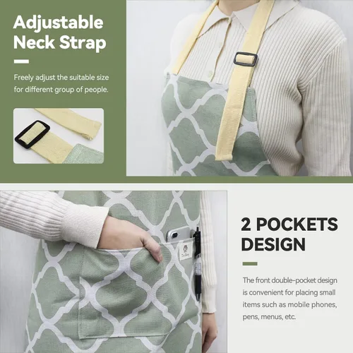 Miniatura 4 de NLUS - 2 paquetes de delantales de cocina, delantal con babero ajustable e impermeable para chef con 2 bolsillos para hombres y mujeres