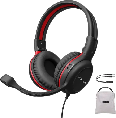Miniatura 16 de SIMOLIO Audífonos para niños con micrófono para la escuela, auriculares con cable de 75/85/94 dB con micrófono retráctil para iPad, PC, laptop
