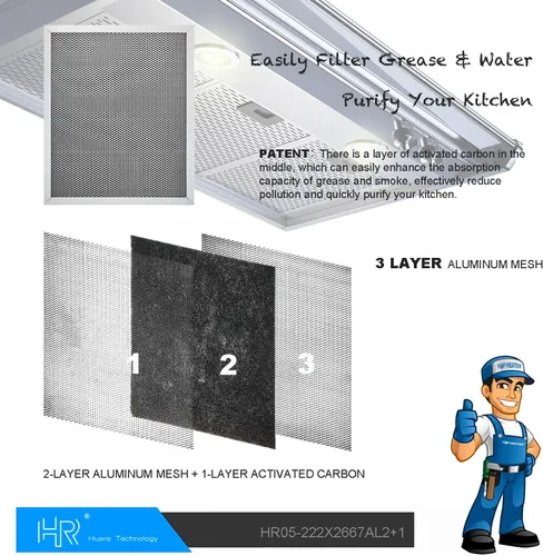 Miniatura 5 de HR 97007696 Huare - Filtro de campana extractora 2 en 1 de 8.75 x 10.5 pulgadas, malla de aluminio con filtro de campana extractora de carbón