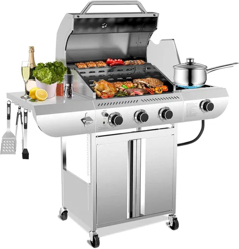 Miniatura 11 de Electactic Parrilla de gas propano de 2 quemadores, parrilla de barbacoa de acero inoxidable de 16,000 BTU con mesas laterales plegables, diseño