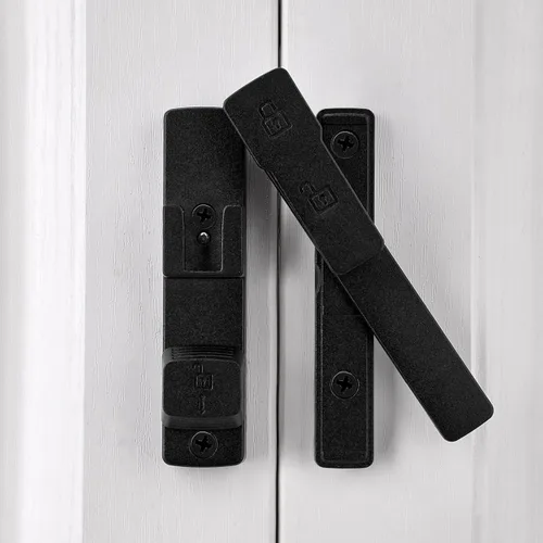 Miniatura 5 de INIRET Cerradura de puerta de granero negro mate de 180 grados, herrajes para puerta abatible, cerradura de puerta de aleación de zinc, protege