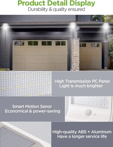 Miniatura 5 de InnoGear Luces solares de canalón para exteriores, 80 luces LED de montaje en pared con sensor de movimiento, 4 modos de funcionamiento