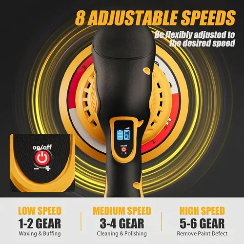 Miniatura 3 de Detalle y pulido de coche compatible con batería Dewalt de 20 V, pulidora de doble acción de 5500 RPM con 6 velocidades variables Amarillo