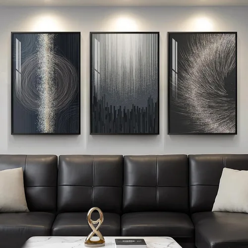 Miniatura 35 de Arte de pared moderno enmarcado en blanco y negro, 3 piezas de impresiones contemporáneas grandes para paredes, juego de 3 imágenes de hojas doradas