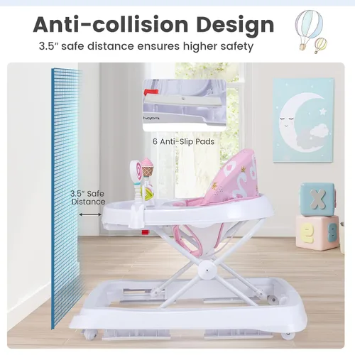 Miniatura 6 de BABY JOY Andador de bebé plegable, andador de actividades con altura ajustable, bandeja grande y juguetes removibles, andador de bebé con ruedas Azul