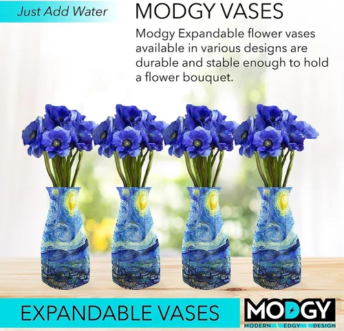 Miniatura 2 de MODGY Florero expandible, plástico decorativo moderno plegable impreso jarrones para centros de mesa para bodas, mesa de comedor, decoración
