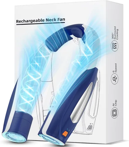 Miniatura 11 de Hionly Ventilador de cuello AI, ventilador personal portátil ajustable de 6 velocidades, recargable, batería de 6000 mAh de enfriamiento más rápido