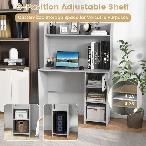 Miniatura 5 de Giantex Escritorio para computadora con gabinete, escritorio de oficina en casa con armario de almacenamiento y estante ajustable, 2 agujeros